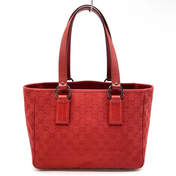 Gucci Red GG Canvas Tote with Leather Handles - Picture 4 of 14